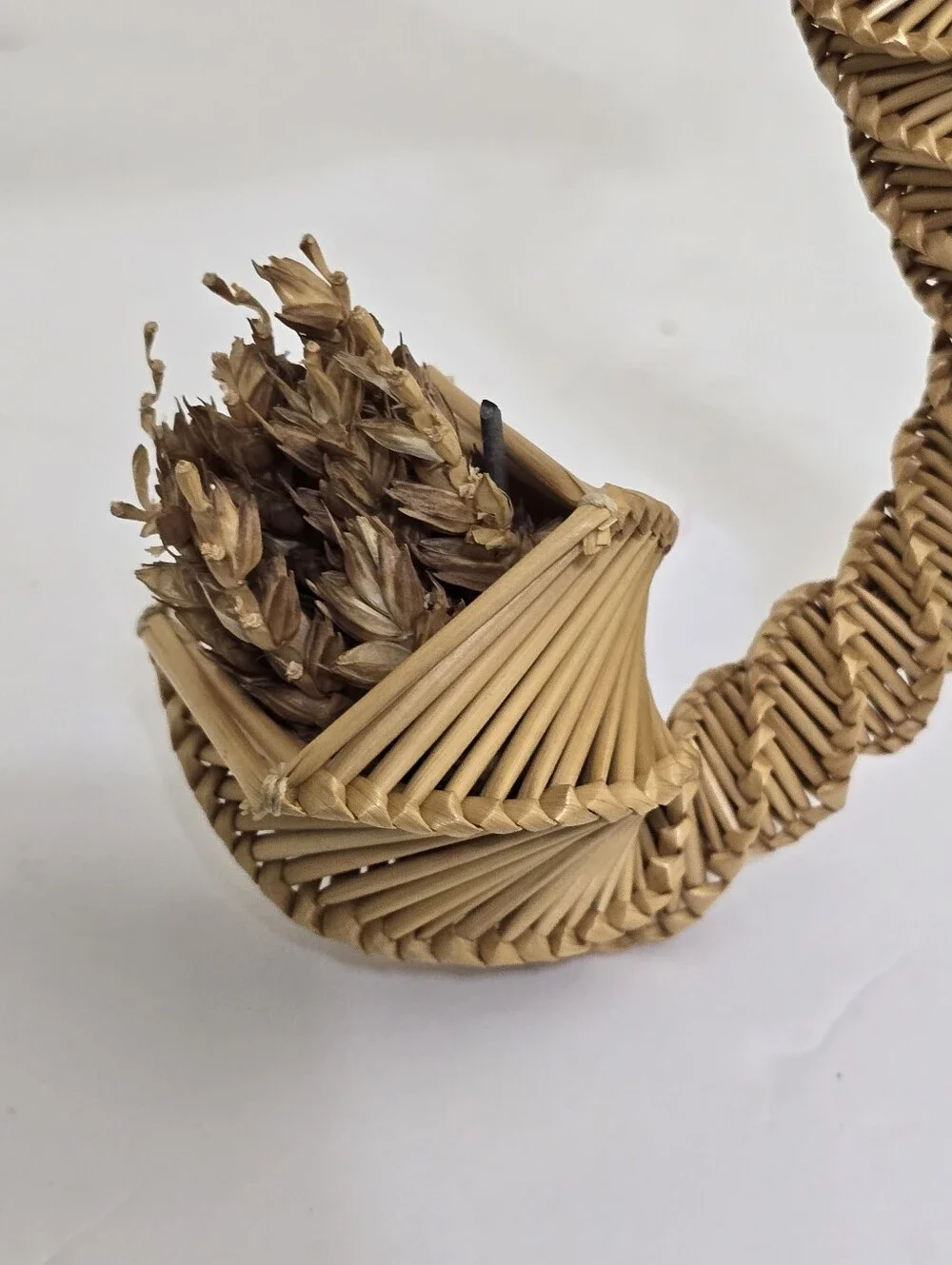 vintage hand woven Traditional Corn Dolly Spiral Cornucopia Straw Woven Decor